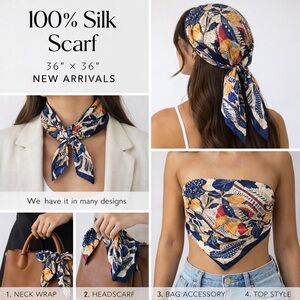 Vintage Style 100% Silk Scarf 36” x 36” Multicolor Floral Print – New Arrivals